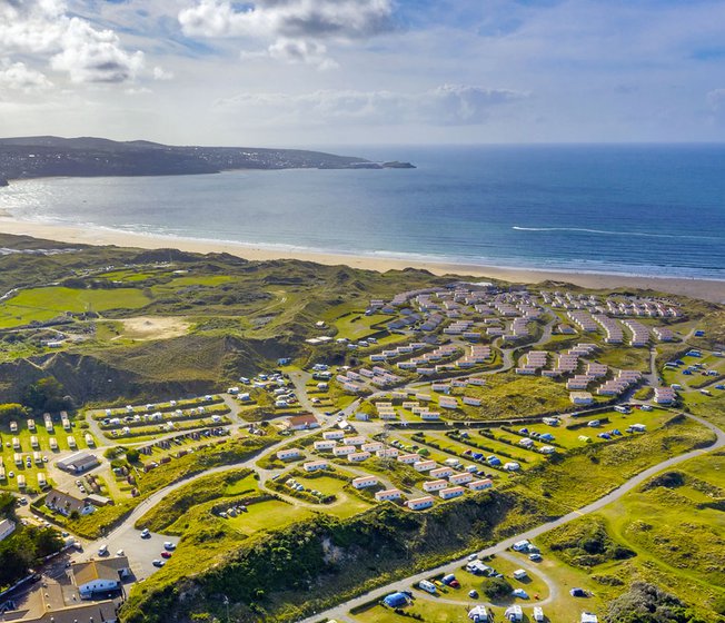 A drone image of our stunning Cornwall park, St Ives Bay.