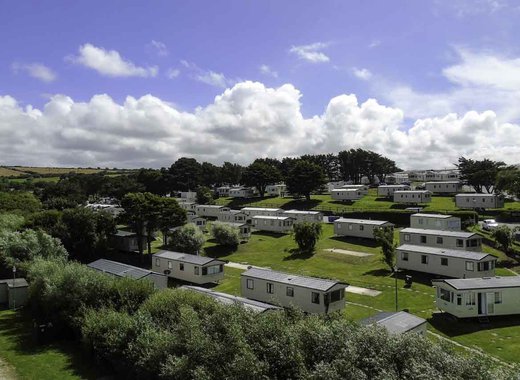 An aerial shot of a selection of caravans at Away Resorts Newquay Bay park.