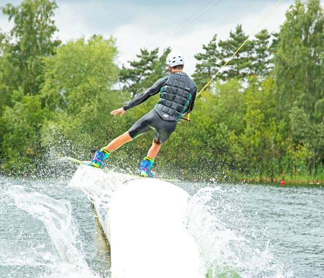 A male enjoying some watersports at the New Forest Water Park.
