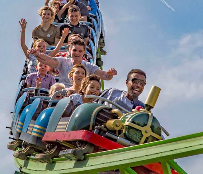 A group of people on a rollercoaster at The BIG Sheep.
